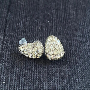 Crystal Rhinestone Encrusted Silver Enamel  Huggie Earrings